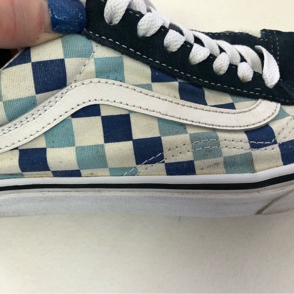 VANS Old Skool Blue Checkered Sneakers Unisex Mens 7, Womens 8.5 - Picture 10 of 13